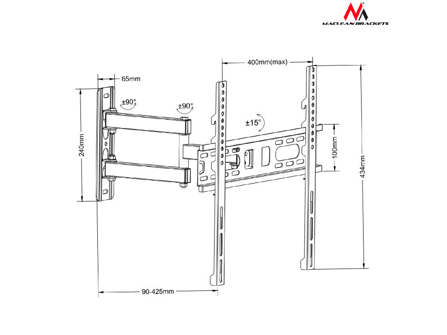 Uchwyt do telewizora lub monitora Maclean, uniwersalny, max. VESA 400x400, 26-55", do 30kg, czarny, (MC-761)