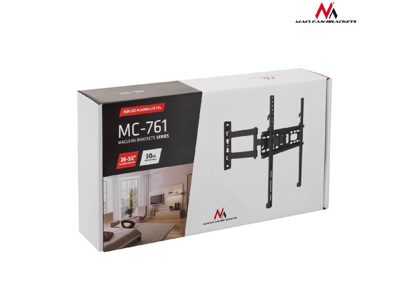 Zdjęcie produktu: Uchwyt do telewizora lub monitora Maclean, uniwersalny, max. VESA 400x400, 26-55", do 30kg, czarny, (MC-761)
