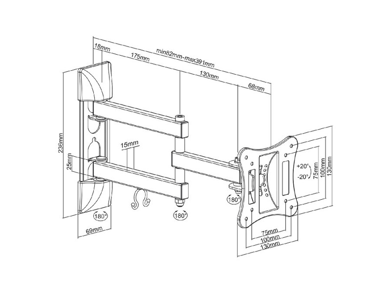 Zdjęcie produktu: Uchwyt do telewizora lub monitora Maclean, uniwersalny, max. VESA 100x100, 13-27", do 15 kg, czarny, (MC-719)