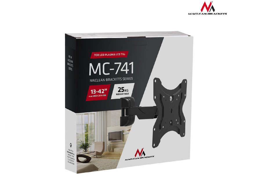 Uchwyt do telewizora lub monitora Maclean, max. VESA 200x200, 13-42", do 25kg, czarny, (MC-741)