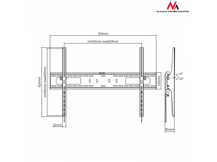 Uchwyt do telewizora Maclean, max. VESA 600x900, 60-100", do 70kg, czarny, (MC-750)
