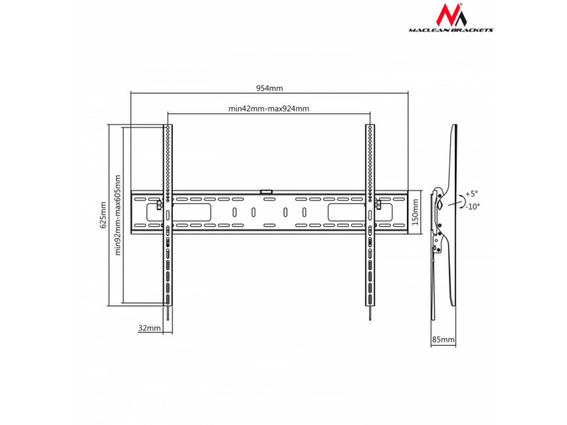 Zdjęcie produktu: Uchwyt do telewizora Maclean, max. VESA 600x900, 60-100", do 70kg, czarny, (MC-750)