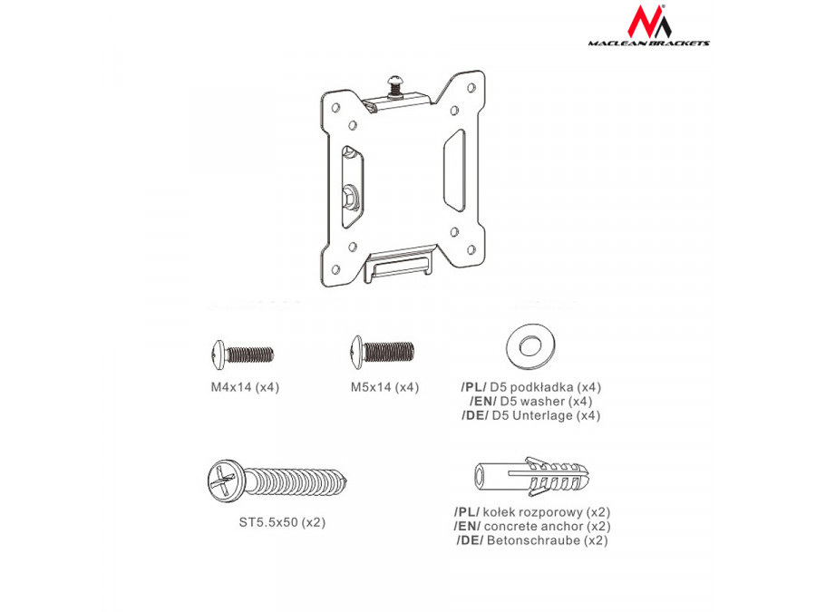 Uchwyt do telewizora Maclean, max. VESA 100x100, 13-27", do 20kg, czarny, (MC-596)