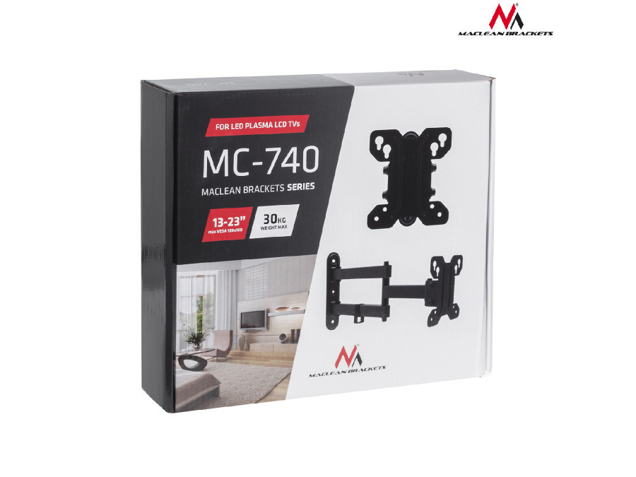 Uchwyt do telewizora Maclean, max. VESA 100x100, 13-23", do 30kg, czarny (MC-740) Uchwyt do telewizora Maclean, max. VESA 100x100, 13-23", do 30kg, czarny (MC-740)