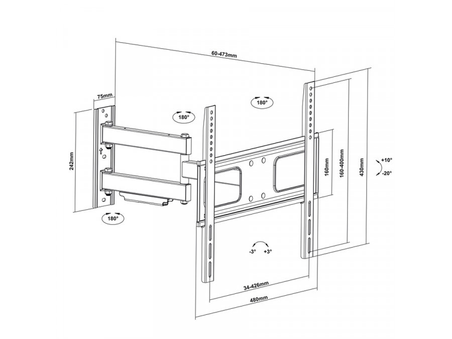 Uchwyt do telewizora Maclean, max. VESA 400x400, 33-55",do 50kg, pasuje do zakrzywionych TV (MC-647)