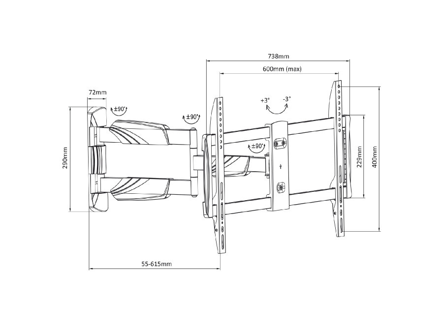 Uchwyt do telewizora Maclean, max. VESA 600x400, 23-70 ", do 35kg , czarny, (MC-833)