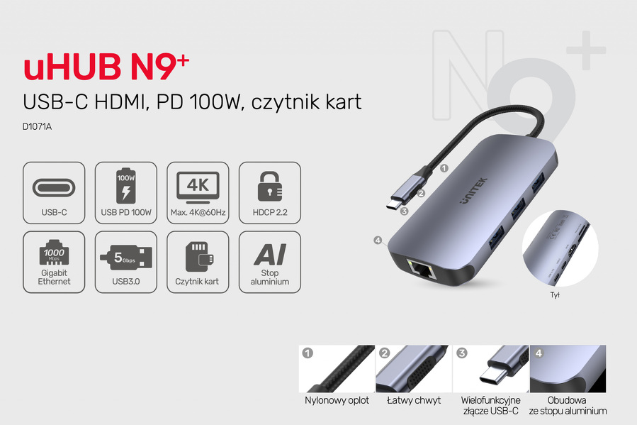 Zdjęcie produktu: Unitek HUB USB TYP-C (D1071A)