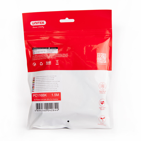 Zdjęcie produktu: Unitek Kabel zasilający do komputera/monitora 1,5m (PC116BK) Zdjęcie produktu: Unitek Kabel zasilający do komputera/monitora 1,5m (PC116BK)