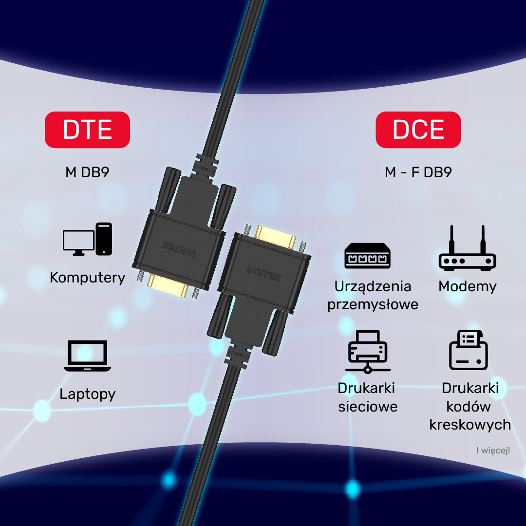 Unitek przedłużacz szeregowy RS232 DB9 M-F 1,5 m (Y-C706ABK) Unitek przedłużacz szeregowy RS232 DB9 M-F 1,5 m (Y-C706ABK)