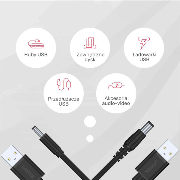 Zdjęcie produktu: Unitek kabel zasilający USB - wtyk DC 3.5/1.35 mm (Y-C495BK) 1m