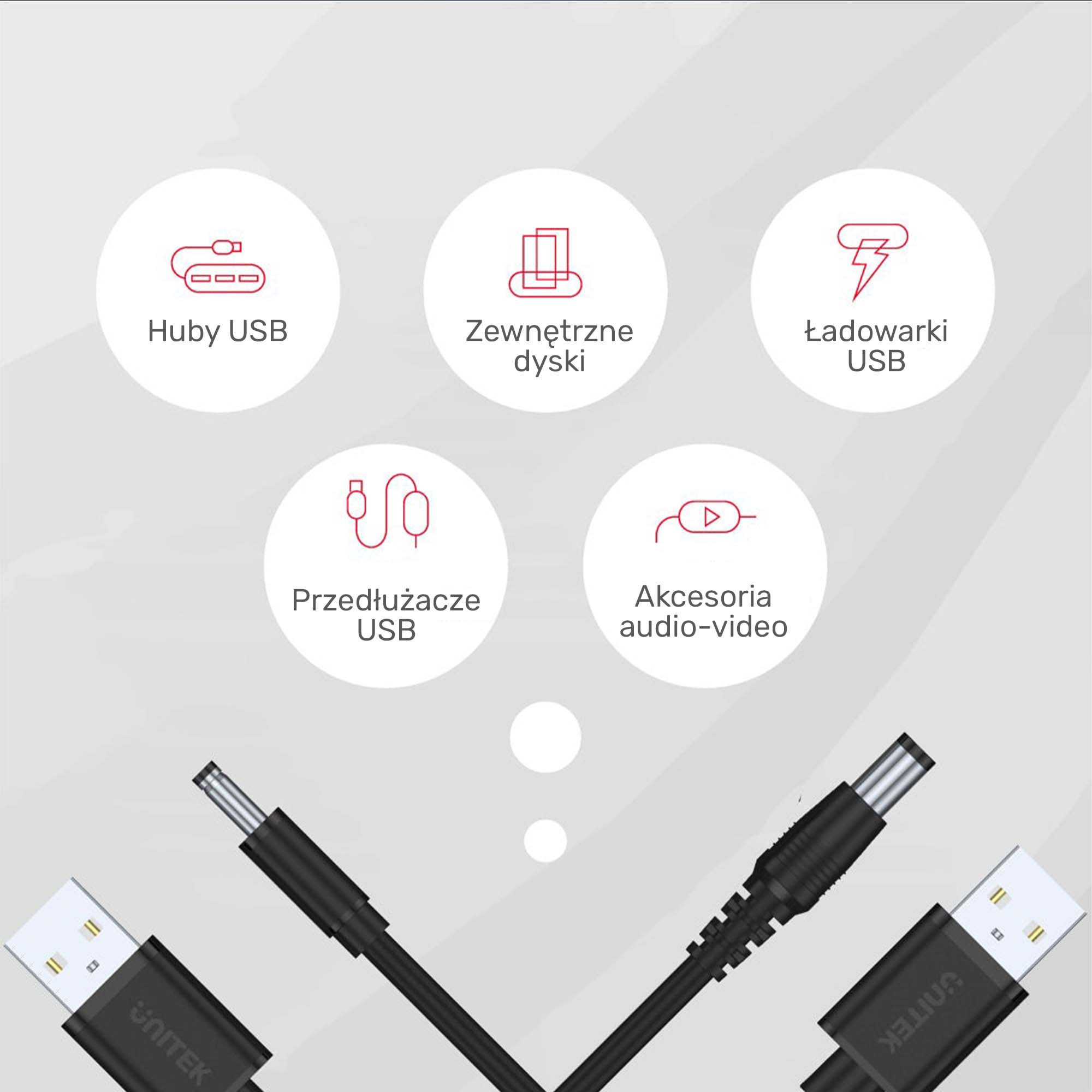 Unitek kabel zasilający USB - wtyk DC 3.5/1.35 mm (Y-C495BK) 1m