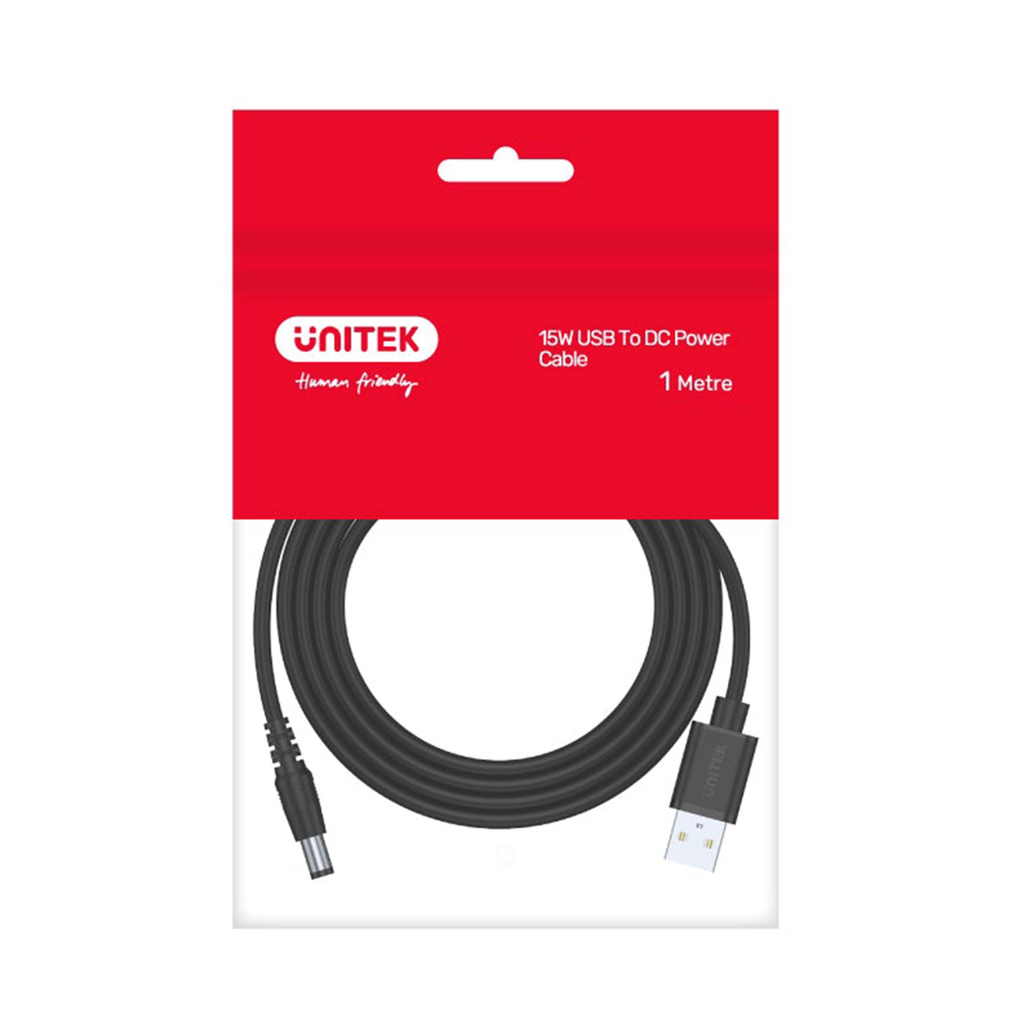 Unitek kabel zasilający USB - wtyk DC 3.5/1.35 mm (Y-C495BK) 1m