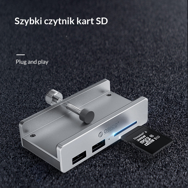 Zdjęcie produktu: Hub 2x USB 3.1 ORICO + czytnik kart SD biurkowy (MH2AC-U3-SV-BP)