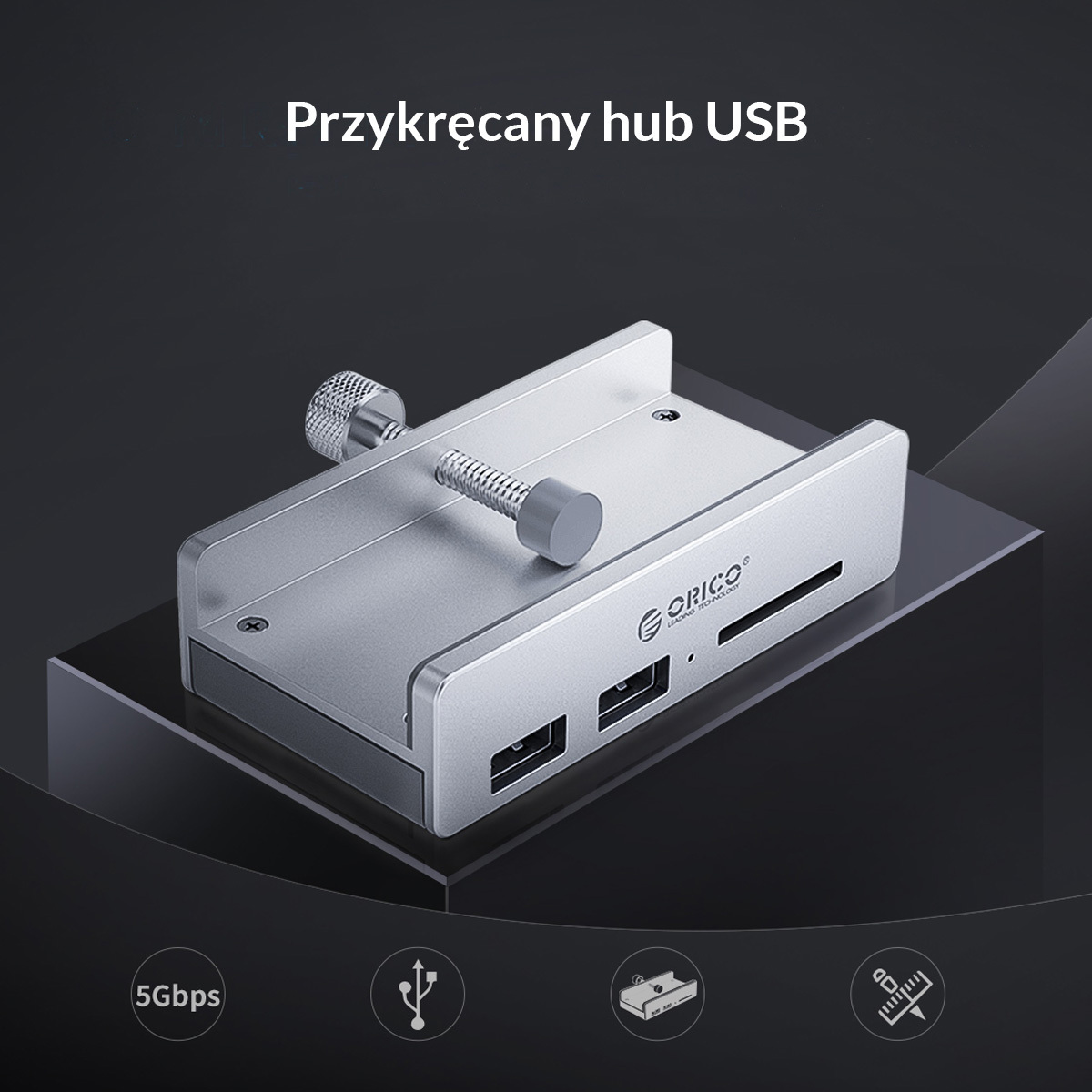 Hub 2x USB 3.1 ORICO + czytnik kart SD biurkowy (MH2AC-U3-SV-BP)