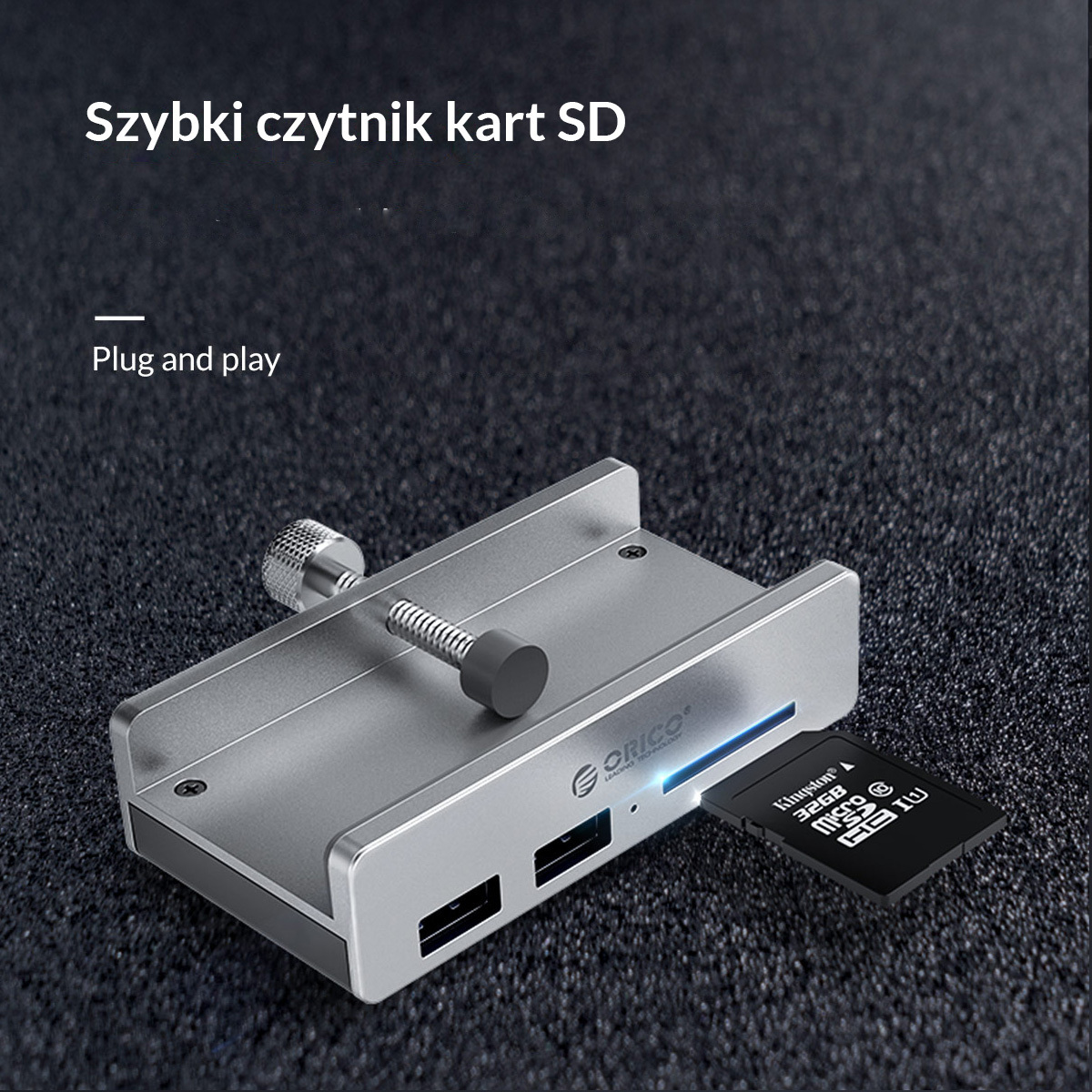 Hub 2x USB 3.1 ORICO + czytnik kart SD biurkowy (MH2AC-U3-SV-BP)