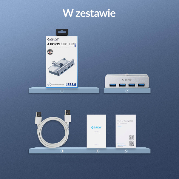 Zdjęcie produktu: ORICO Hub 4x USB 3.0 aktywny MH4PU-P-SV-BP