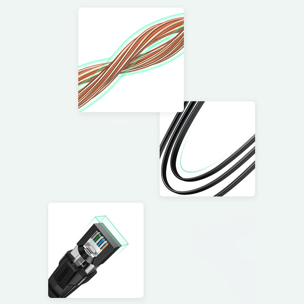 Zdjęcie produktu: Ugreen Patch Cable NW134 CAT.8 U/FTP 40 Gb/s 3m płaski z metalowymi wtyczkami - czarny (10982)