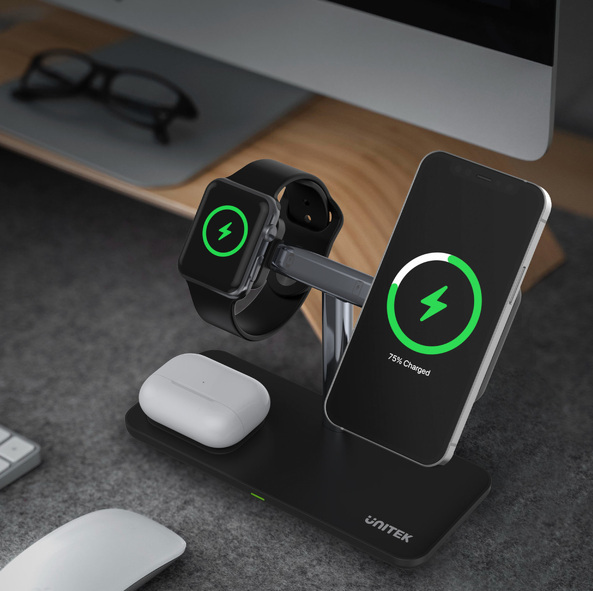 Ładowarka magnetyczna Unitek 3w1 iPhone 15W (P1212A)