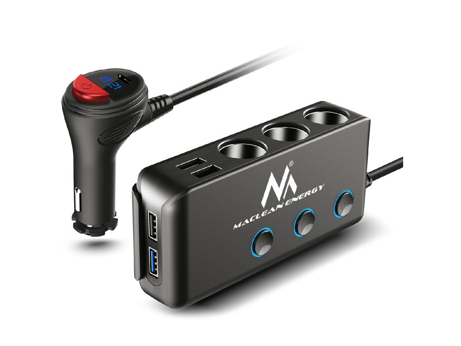 Rozdzielacz gniazda zapalniczki samochodowej Maclean, woltomierz, 3 gniazda zapalniczki, 1xQC 3.0, 3xUSB, 6.8A, 1xPD 18W, max 12 (MCE218)