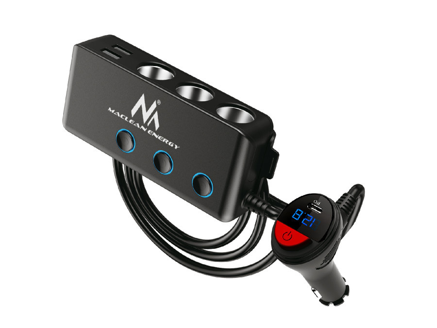 Rozdzielacz gniazda zapalniczki samochodowej Maclean, woltomierz, 3 gniazda zapalniczki, 1xQC 3.0, 3xUSB, 6.8A, 1xPD 18W, max 12 (MCE218)