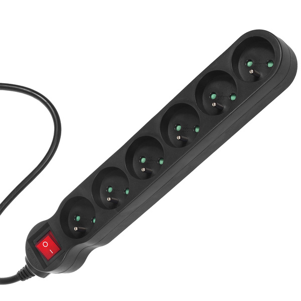 Zdjęcie produktu: Listwa zasilająca Maclean, przedłużacz 6 gniazd, z wyłącznikiem, czarny, 2300W, 5m, MCE188