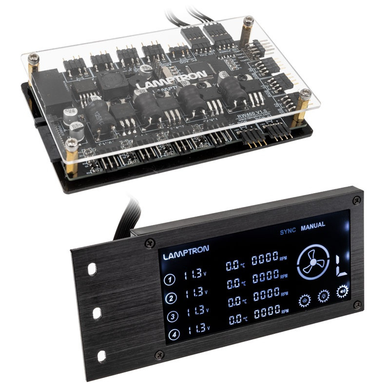 Sterownik Lamptron RW460 do chłodzenia cieczą, wentylatorów PWM, oświetlenia RGB i ARGB z wyświetlaczem, czarny