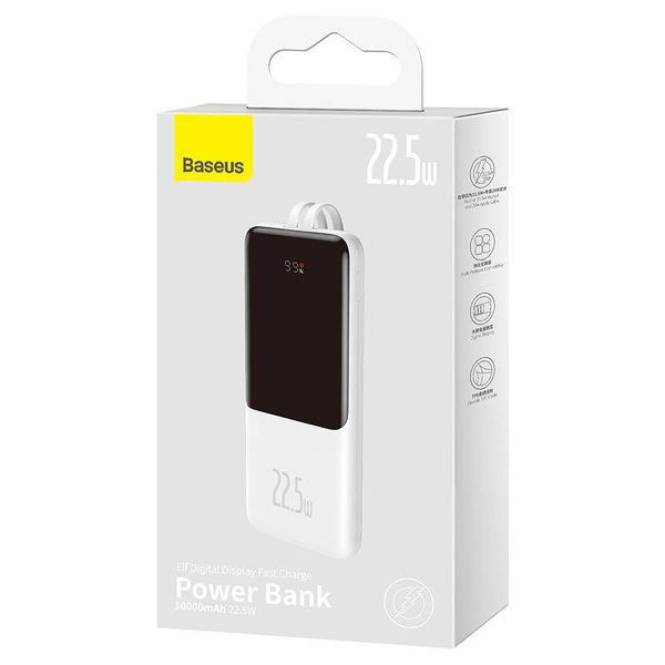 Zdjęcie produktu: Powerbank Baseus Elf, 10000mAh, 22,5W wbudowany kabel USB Typ C/lightning Power Delivery Quick Charge - biały (PPJL010002)