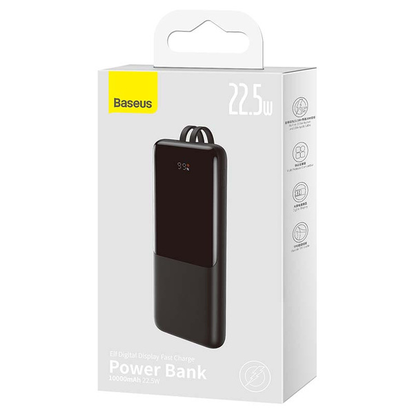 Zdjęcie produktu: Powerbank Baseus Elf, 10000mAh, 22,5W wbudowany kabel USB Typ C/lightning Power Delivery Quick Charge - czarny (PPJL010001)