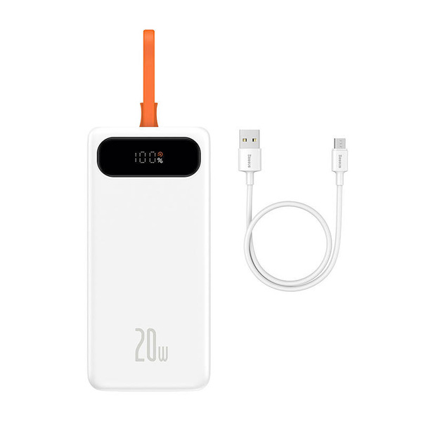 Zdjęcie produktu: Powerbank Baseus Block, 20000mAh, 20W, USB / USB Typ C, wbudowany kabel lightning - biały (PPLK000002)