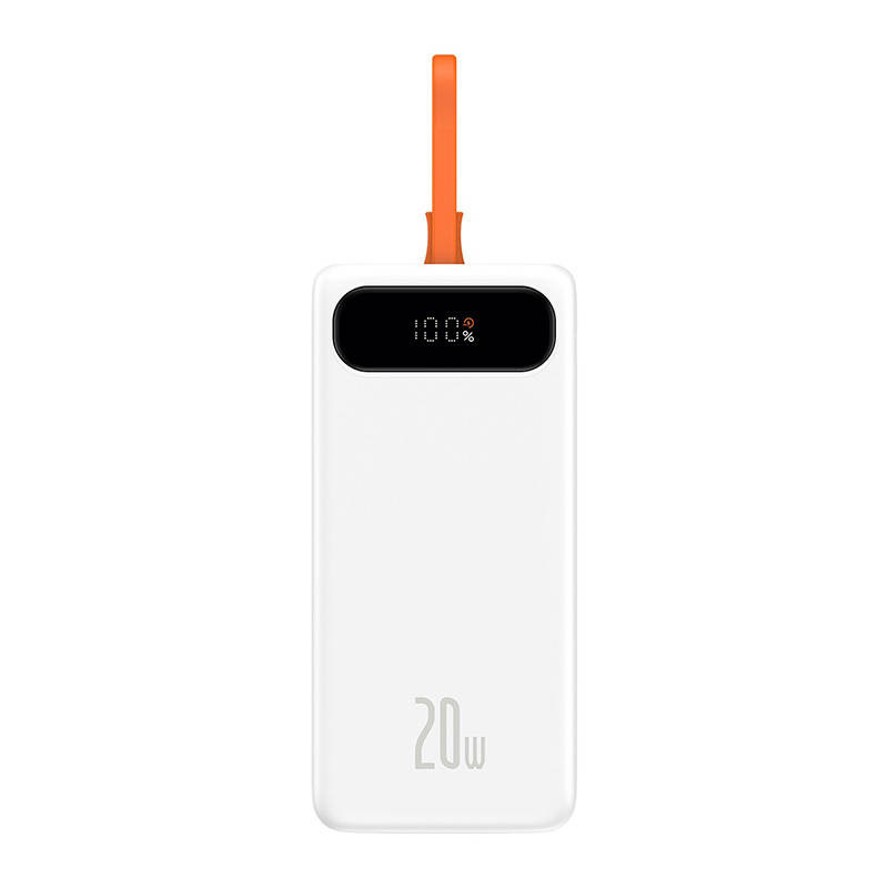 Powerbank Baseus Block, 20000mAh, 20W, USB / USB Typ C, wbudowany kabel lightning - biały (PPLK000002)