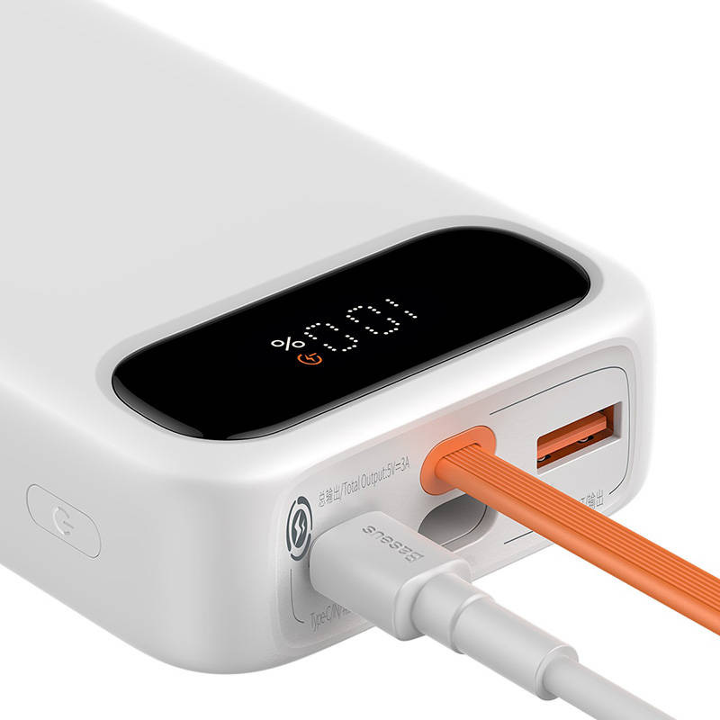 Powerbank Baseus Block, 20000mAh, 22,5W, USB / USB Typ C, wbudowany kabel USB TYP-C - biały (PPLK000102) Powerbank Baseus Block, 20000mAh, 22,5W, USB / USB Typ C, wbudowany kabel USB TYP-C - biały (PPLK000102)