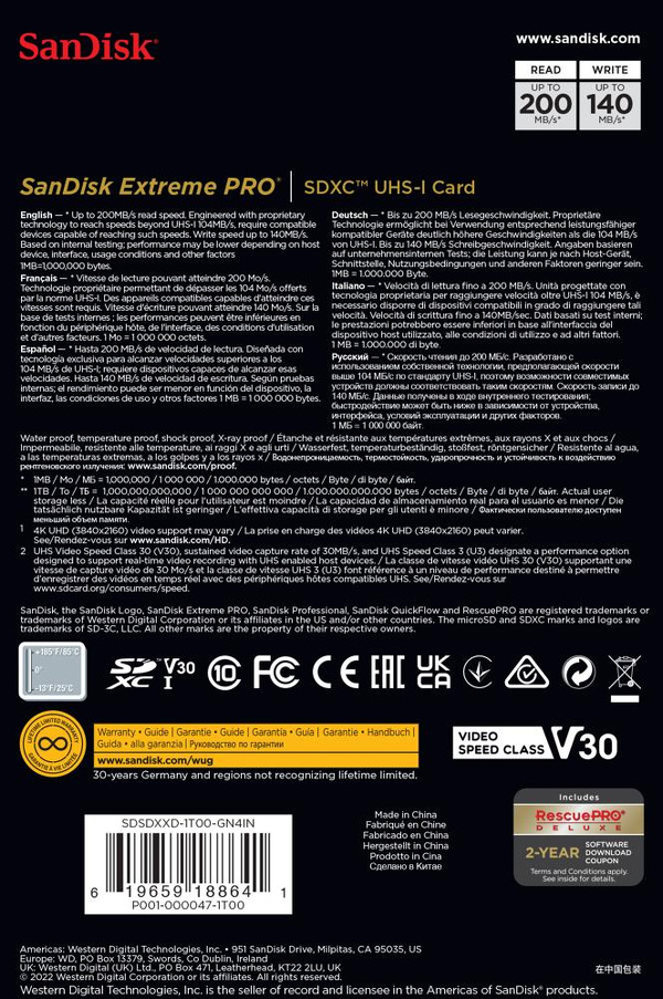 Zdjęcie produktu: SanDisk Extreme PRO SDXC 1TB 200/140 MB/s