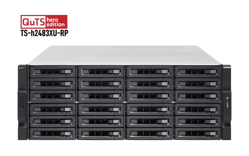 Serwer plików QNAP TS-h2483XU-RP-E2236-128G 24-bay, 4U, Intel Xeon E E-2236 6-core, 128 GB UDIMM DDR4, 2x10GbE SFP+, 2x10GbE, 4x1GbE 3.2, 5xPCIe, 2x800W