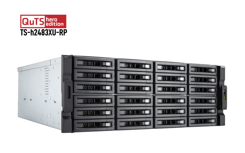 Serwer plików QNAP TS-h2483XU-RP-E2236-128G 24-bay, 4U, Intel Xeon E E-2236 6-core, 128 GB UDIMM DDR4, 2x10GbE SFP+, 2x10GbE, 4x1GbE 3.2, 5xPCIe, 2x800W