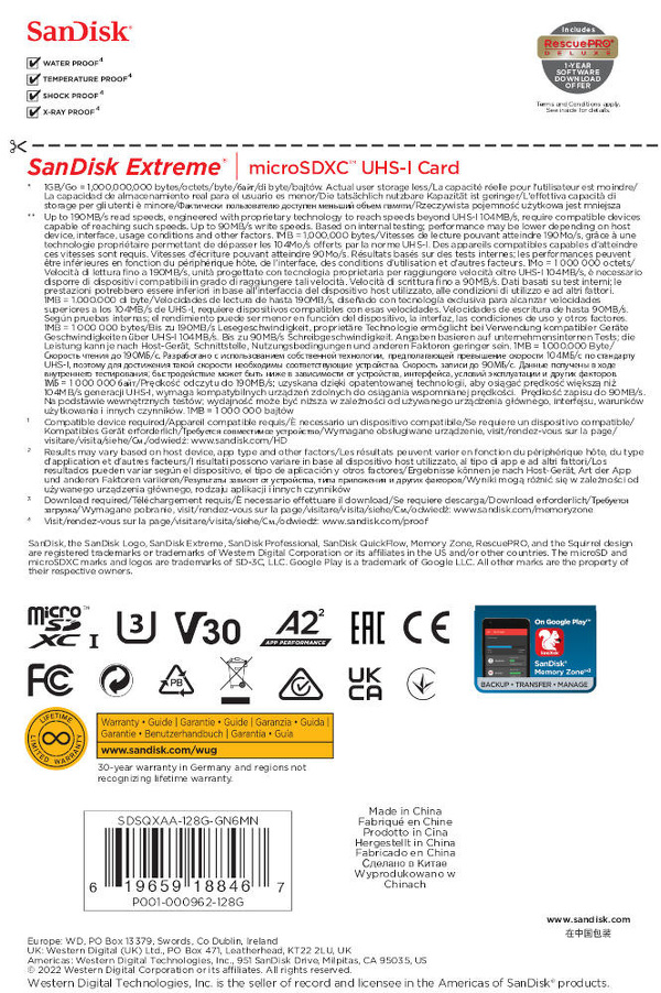 Zdjęcie produktu: SanDisk Extreme microSDXC 128GB 190/90 A2