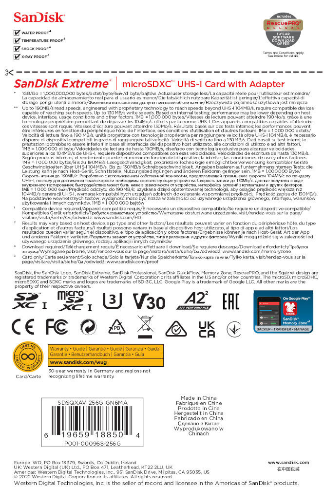 SanDisk Extreme microSDXC 256GB 190/130 MB/s