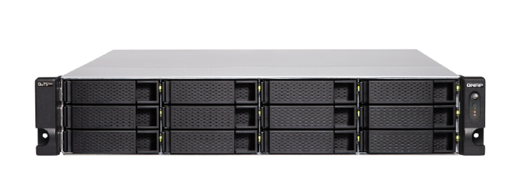 Zdjęcie produktu: Serwer plików QNAP TS-h1283XU-RP-E2136-32G 12-bay, 2U, Intel Xeon E E-2136 6-core, 32 GB UDIMM DDR4, 2x10GbE SFP+, 4x1GbE, 4xPCIe, 6xUSB 3.2 Gen 2, 2x500W
