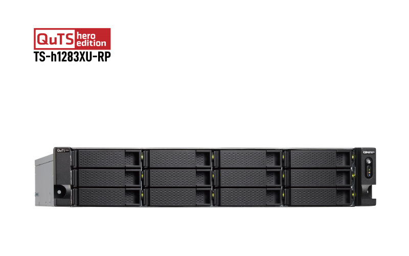 Serwer plików QNAP TS-h1283XU-RP-E2136-32G 12-bay, 2U, Intel Xeon E E-2136 6-core, 32 GB UDIMM DDR4, 2x10GbE SFP+, 4x1GbE, 4xPCIe, 6xUSB 3.2 Gen 2, 2x500W