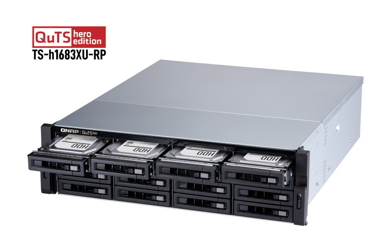 Serwer plików QNAP TS-h1683XU-RP-E2136-128G 16-bay, 3U, Intel Xeon E E-2136 6-core, 128 GB UDIMM DDR4, 2x10GbE SFP+, 4x1GbE, 4xPCIe, 6xUSB 3.2 Gen 2, 2x500W Serwer plików QNAP TS-h1683XU-RP-E2136-128G 16-bay, 3U, Intel Xeon E E-2136 6-core, 128 GB UDIMM DDR4, 2x10GbE SFP+, 4x1GbE, 4xPCIe, 6xUSB 3.2 Gen 2, 2x500W