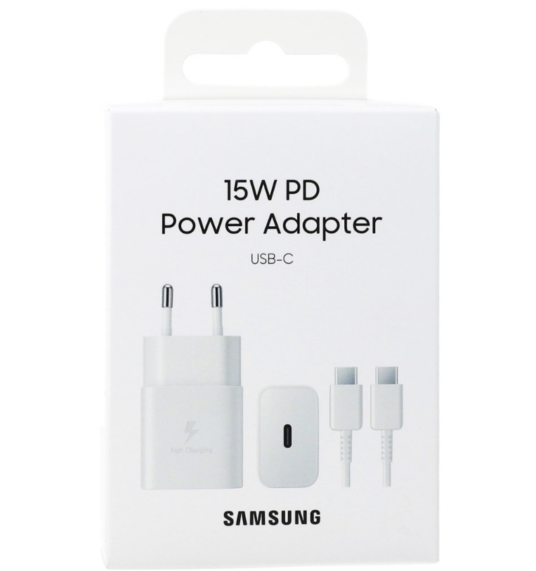 Samsung ładowarka sieciowa Fast Charge, Power Delivery, PPS, AFC, USB Typ C 15W 2A biała + przewód USB TYP-C 1m biały (EP-T1510XWEGEU) Samsung ładowarka sieciowa Fast Charge, Power Delivery, PPS, AFC, USB Typ C 15W 2A biała + przewód USB TYP-C 1m biały (EP-T1510XWEGEU)