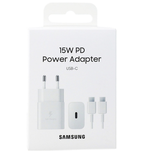 Zdjęcie produktu: Samsung ładowarka sieciowa Fast Charge, Power Delivery, PPS, AFC, USB Typ C 15W 2A biała + przewód USB TYP-C 1m biały (EP-T1510XWEGEU) Zdjęcie produktu: Samsung ładowarka sieciowa Fast Charge, Power Delivery, PPS, AFC, USB Typ C 15W 2A biała + przewód USB TYP-C 1m biały (EP-T1510XWEGEU)