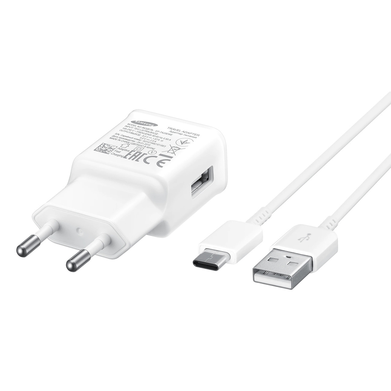 Samsung ładowarka sieciowa Super Fast Charge, AFC, USB-A 15W 2A biała + przewód USB TYP-C 1m (EP-TA20EWECGWW)