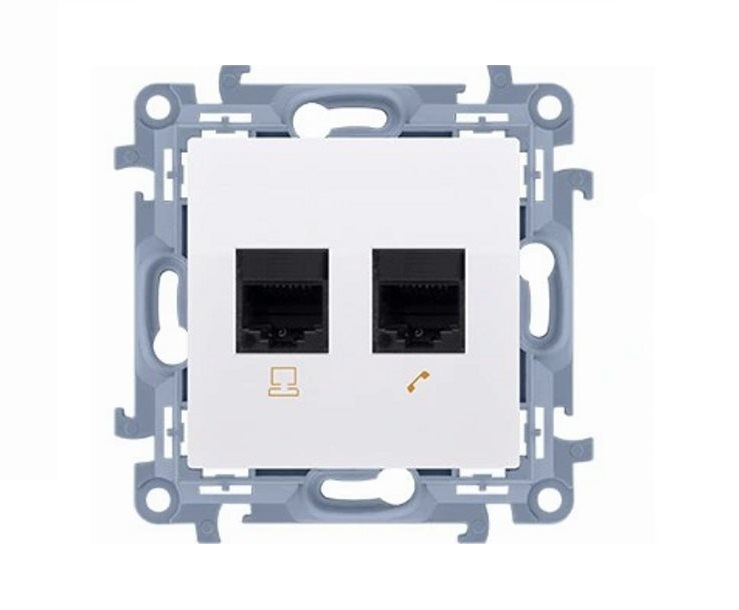 Gniazdo komputerowe podwójne RJ45 kategoria 5e (moduł), biały