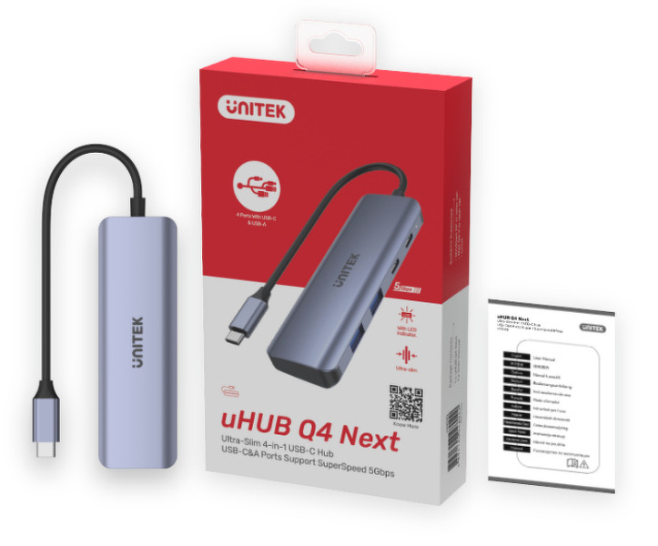 Zdjęcie produktu: HUB USB TYP-C 3.1 2x USB-A, 2 x USB TYP-C, 5 Gbps Unitek (H1107Q)