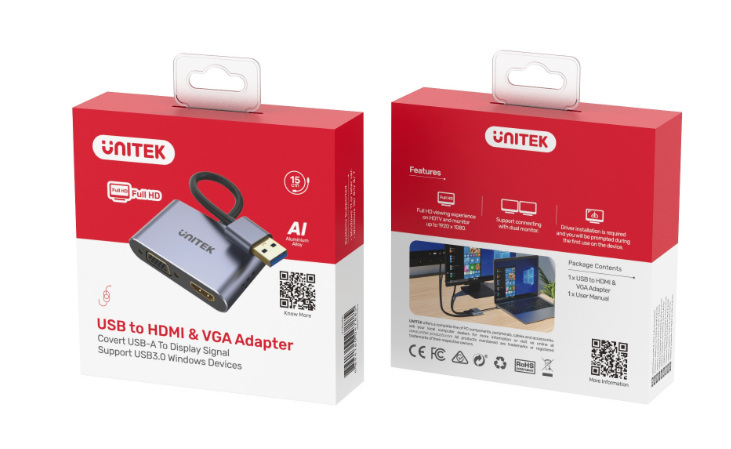 Unitek Adapter USB 3.0 na HDMI i VGA, FullHD 60Hz (V1304A)