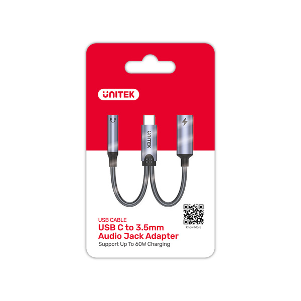 Zdjęcie produktu: Adapter USB TYP-C na mini jack 3,5mm i USB-C 60W Unitek (M205A)