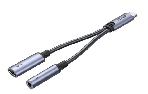 Miniatura produktu: Adapter USB TYP-C na mini jack 3,5mm i USB-C 60W Unitek (M205A)