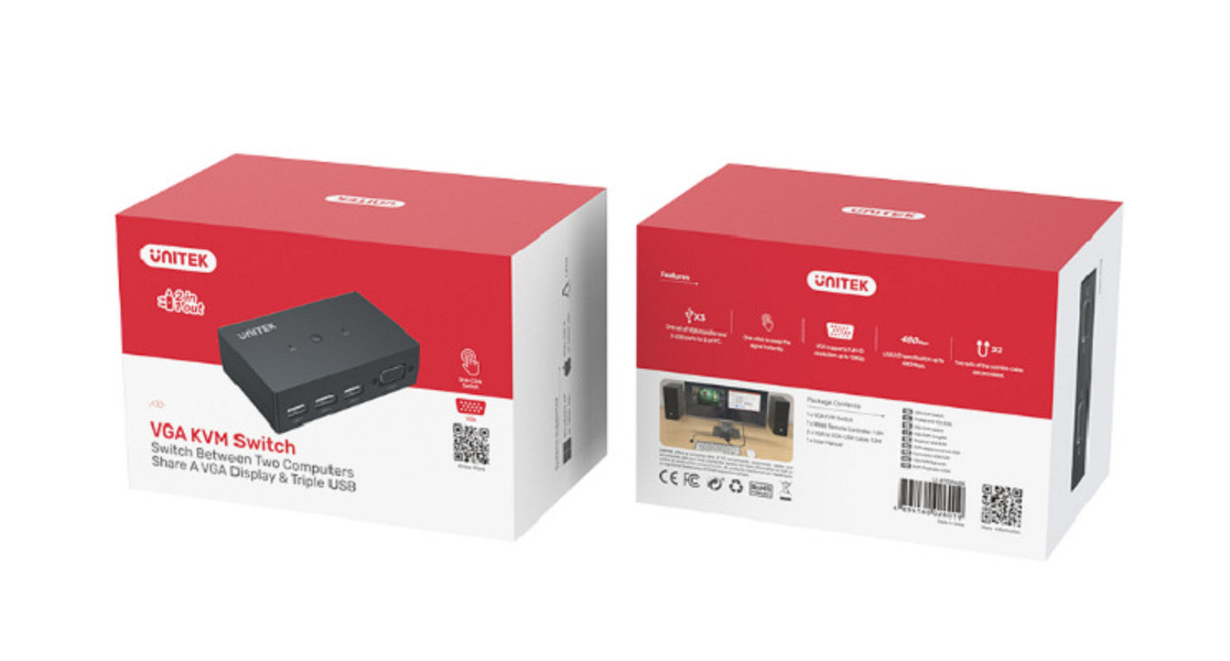 Zdjęcie produktu: Unitek switch / przełącznik KVM 2-in 1-out, 2xVGA, 3xUSB-A (U-8709ABK)