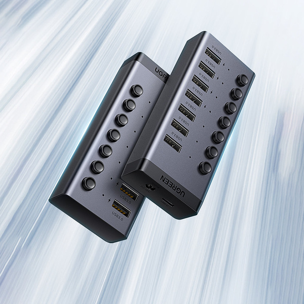 Zdjęcie produktu: Hub UGREEN 7w1 USB TYP-C, 7x USB-A 3.0 12V 2A - czarny (90307)