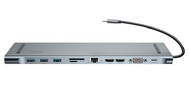 Hub 11w1 Baseus Enjoyment, HUB USB-C do 2x HDMI, 3x USB 3.0, VGA, RJ45, USB-C PD, SD/microSD, jack 3,5mm (CATSX-G0G)
